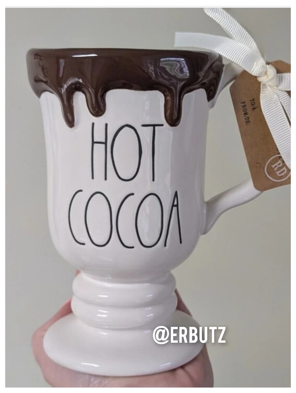 Rae Dunn HOT COCOA Pedestal Style Mug with Embossed Chocolate Drip Design 🍫🤎
